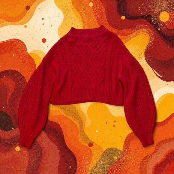 Kaari Blue cropped chunky‎ red cowlneck sweater - Picture 6 of 8